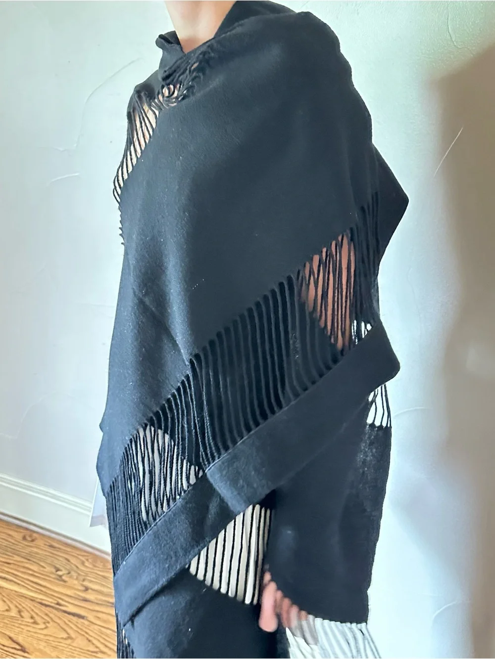 TYED THRU TYME Black Wool Pashmina Shawl Wrap🌸